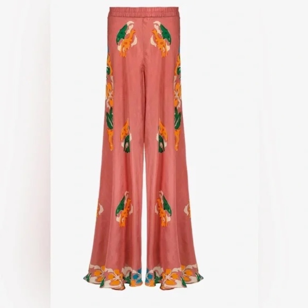 Mes Demoiselles silk pants, coral flower,  EU44